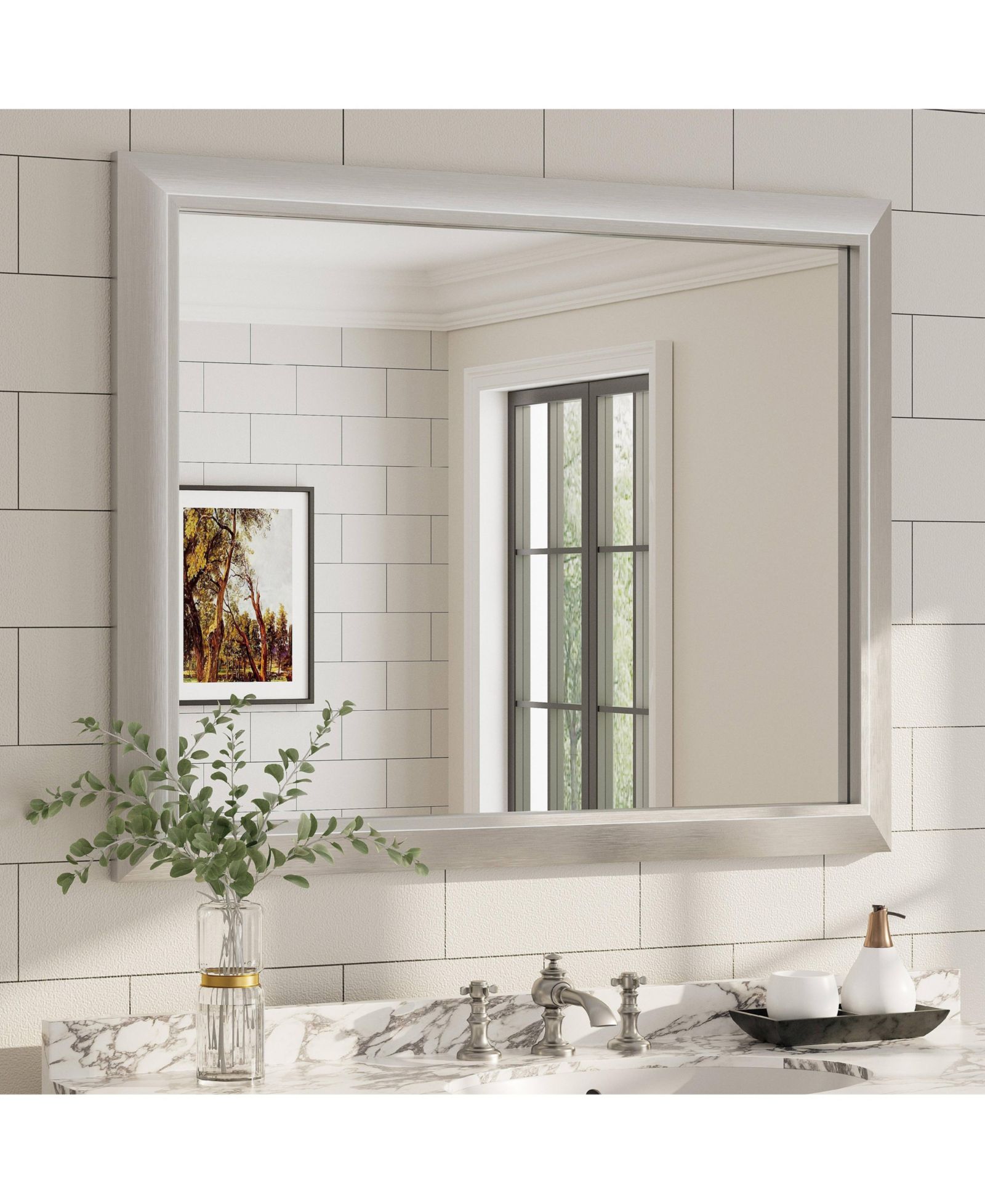 Apmir 32" x 40" Inch Thick Metal Framed Wall Mirrors for Bedroom, Rectangle Wall-Mounted Mirrors