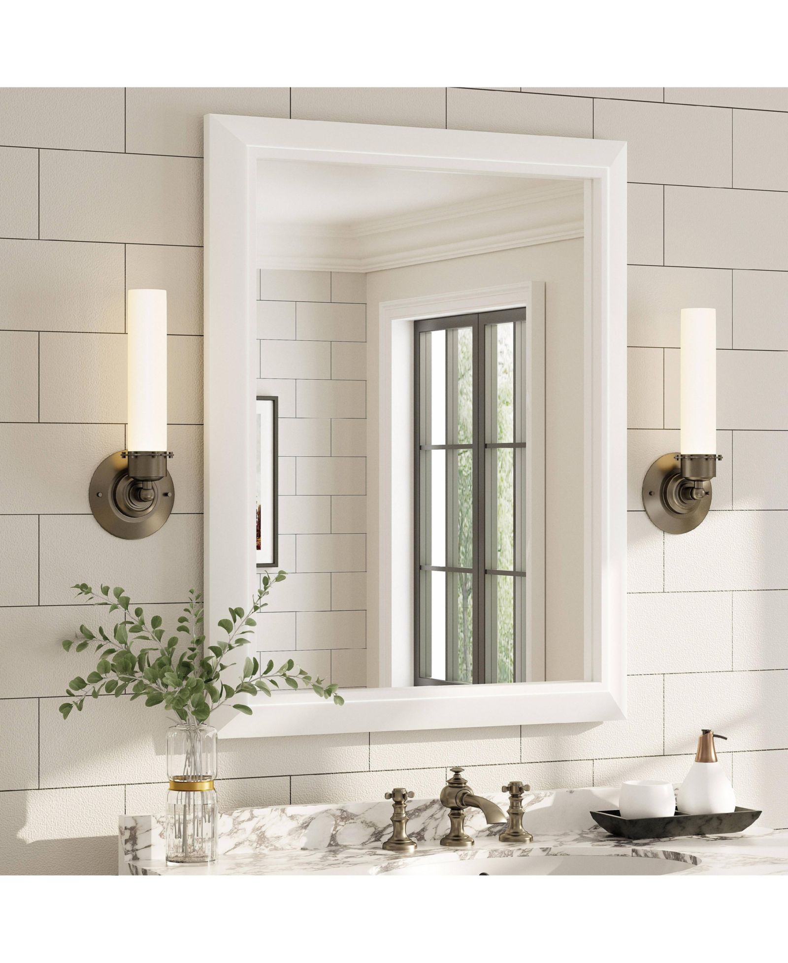 Apmir 28" x 36" Inch Thick Metal Framed Wall Mirrors for Bedroom, Rectangle Wall-Mounted Mirrors