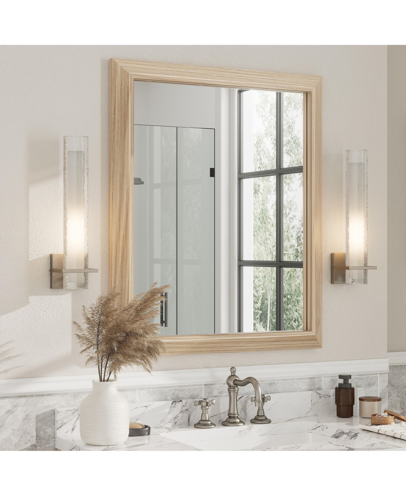 Apmir 30" x 36" Inch Thick Metal Framed Wall Mirrors for Bedroom, Rectangle Wall-Mounted Mirrors