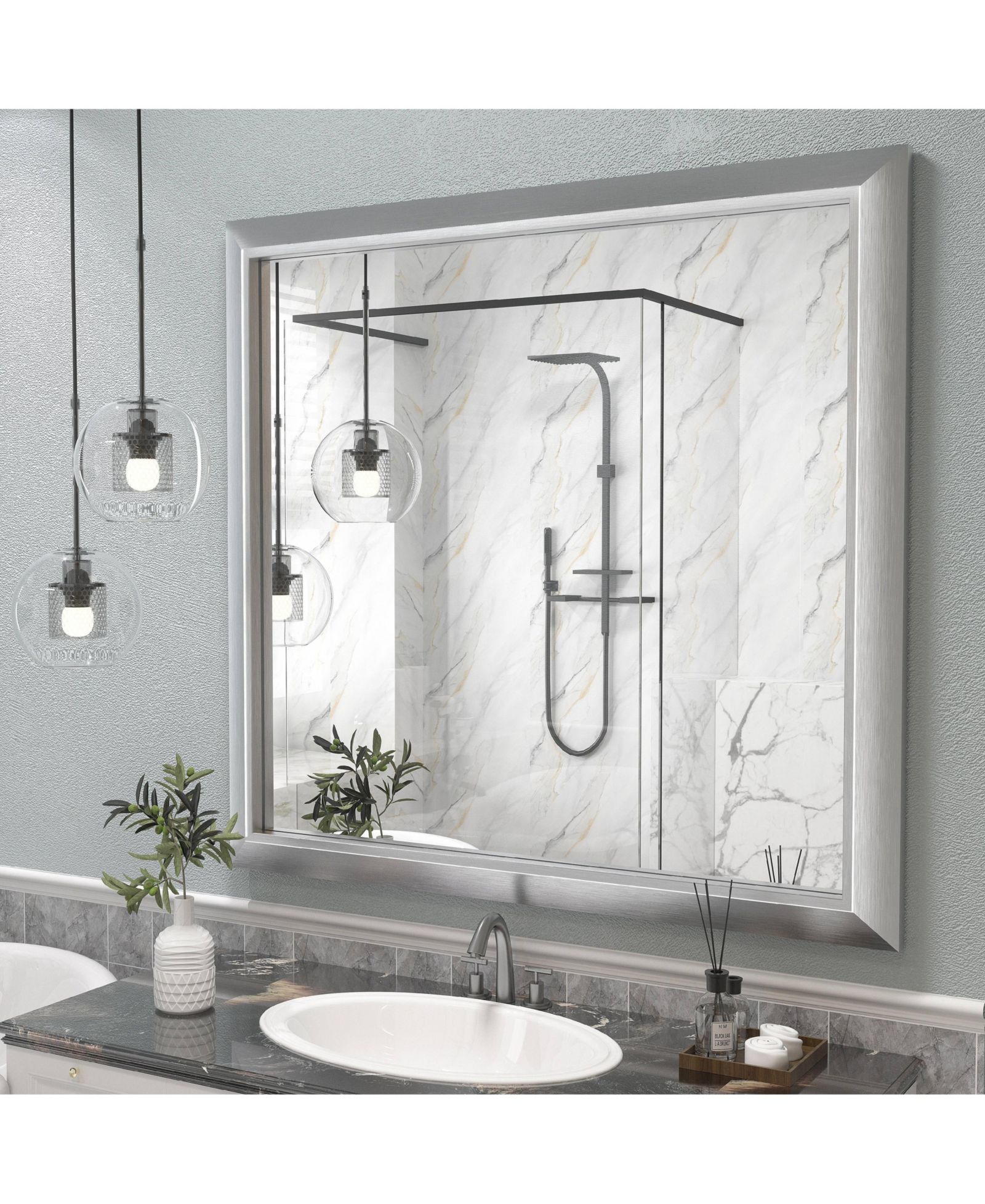 Apmir 38" x 40" Inch Thick Metal Framed Wall Mirrors for Bedroom, Rectangle Wall-Mounted Mirrors