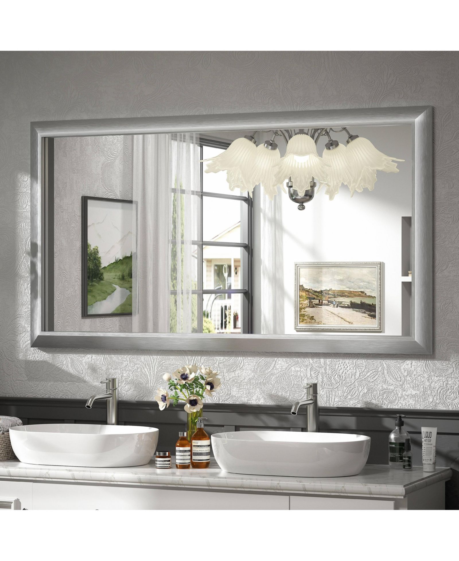 Apmir 55" x 30" Inch Thick Metal Framed Wall Mirrors for Bedroom, Rectangle Wall-Mounted Mirrors