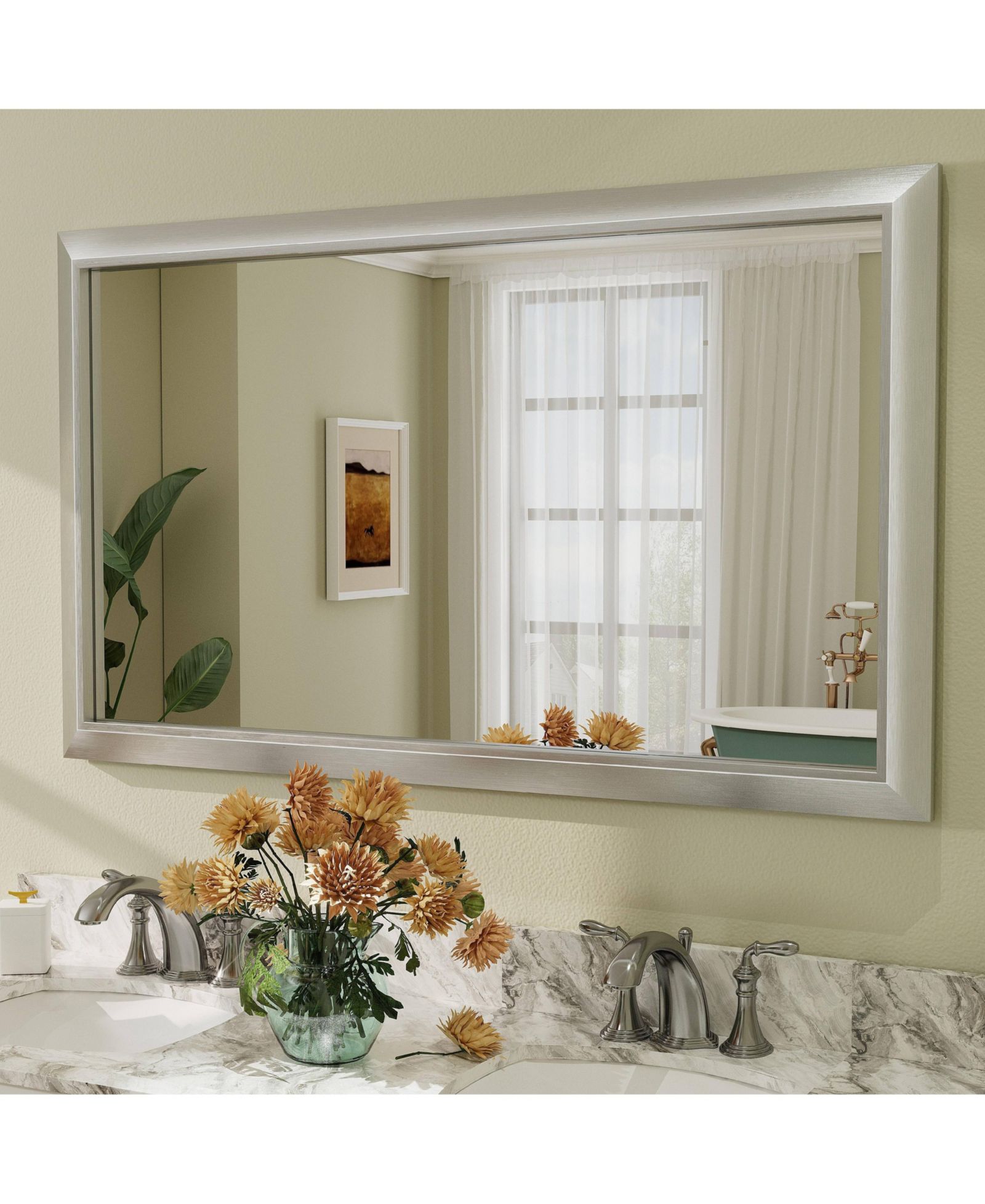 Apmir 50" x 30" Inch Thick Metal Framed Wall Mirrors for Bedroom, Rectangle Wall-Mounted Mirrors
