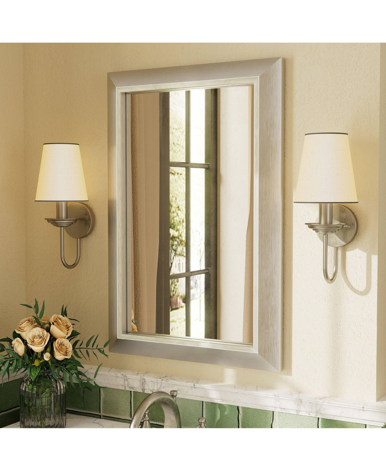 Apmir 16" x 24" Inch Thick Metal Framed Wall Mirrors for Bedroom, Rectangle Wall-Mounted Mirror