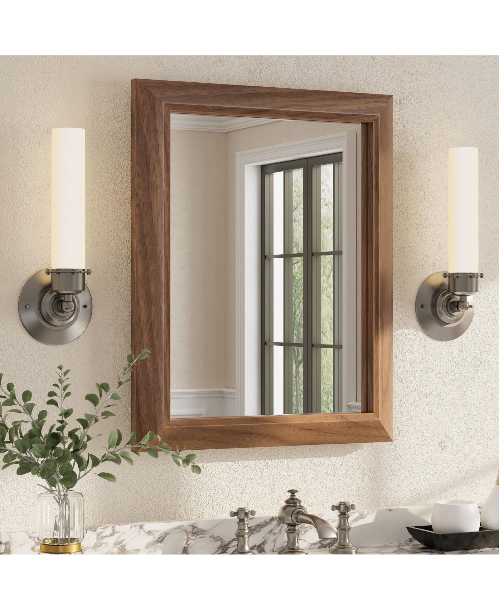 Apmir 16" x 20"-Inch-Thick Metal Framed Wall Mirrors for Bedroom, Rectangle Wall-Mounted Mirrors
