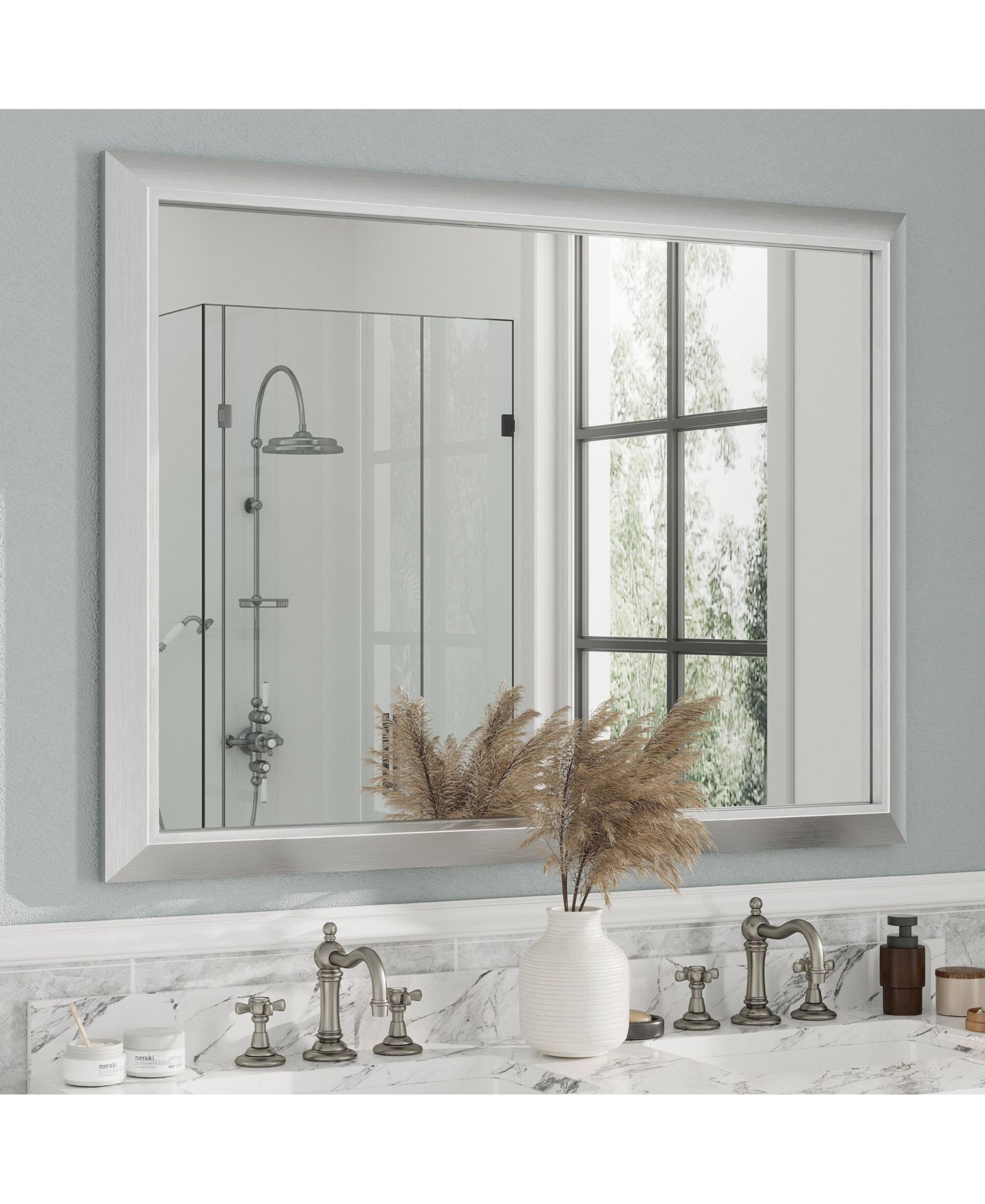 Apmir 48" x 36" Inch Thick Metal Framed Wall Mirrors for Bedroom, Rectangle Wall-Mounted Mirrors