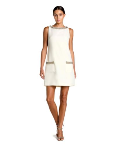 Женское мини-платье Mac Duggal Sleeveless Crepe с отделкой Rhinestone