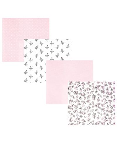Набор из 4 фланелевых одеял Hudson Baby для девочек, Pink Primrose, One Size