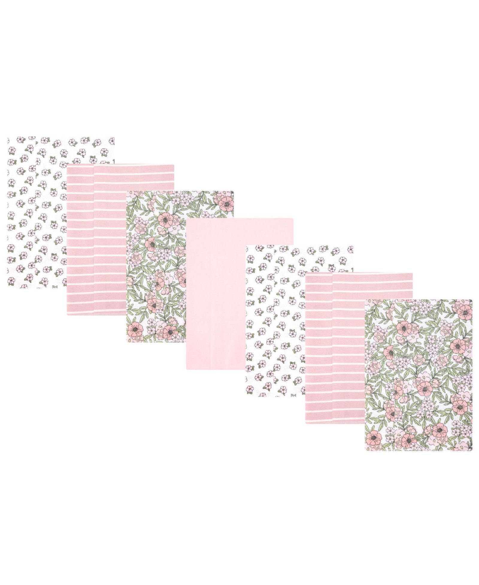 Hudson Baby Girl Cotton Poly Flannel Burp Cloths 7-Pack, Soft Pink Floral, One Size