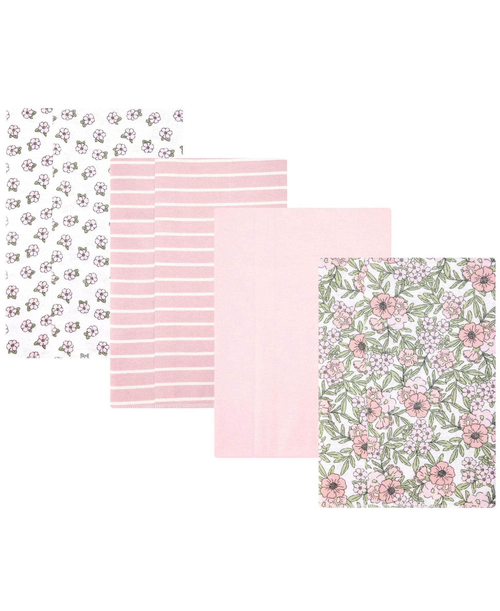Hudson Baby Girl Cotton Poly Flannel Burp Cloths 4-Pack, Soft Pink Floral, One Size