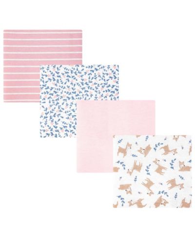 Hudson Baby Girl Cotton Poly Flannel Receiving Blankets 4-Pack, Loves Me Deerly, One Size