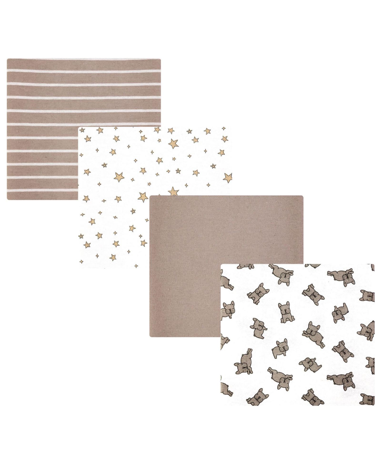 Детское хлопковое фланелевое одеяло Hudson Baby 4-Pack, French Bulldog Stars, One Size