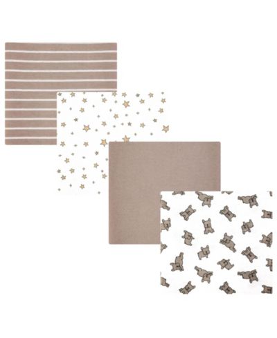Детское хлопковое фланелевое одеяло Hudson Baby 4-Pack, French Bulldog Stars, One Size