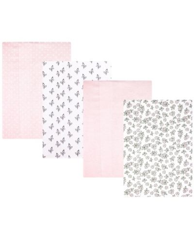 Набор пеленок Hudson Baby из хлопка и фланели для девочек, 4 шт, One Size