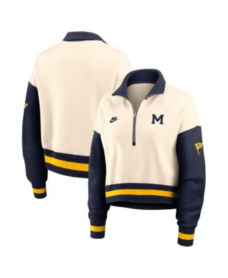 Женское свитшот Nike Michigan Wolverines Oversized Legacy Color Block укороченное с четверть-молнией в цвете Natural/Navy