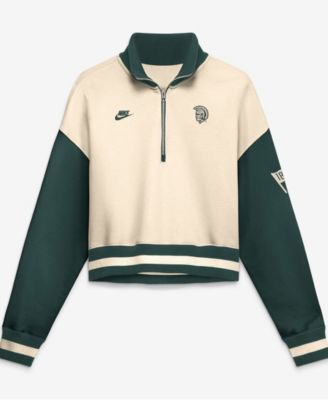 Женский пуловер Nike Natural/Green Michigan State Spartans Oversized Legacy Color Block Cropped Quarter-Zip