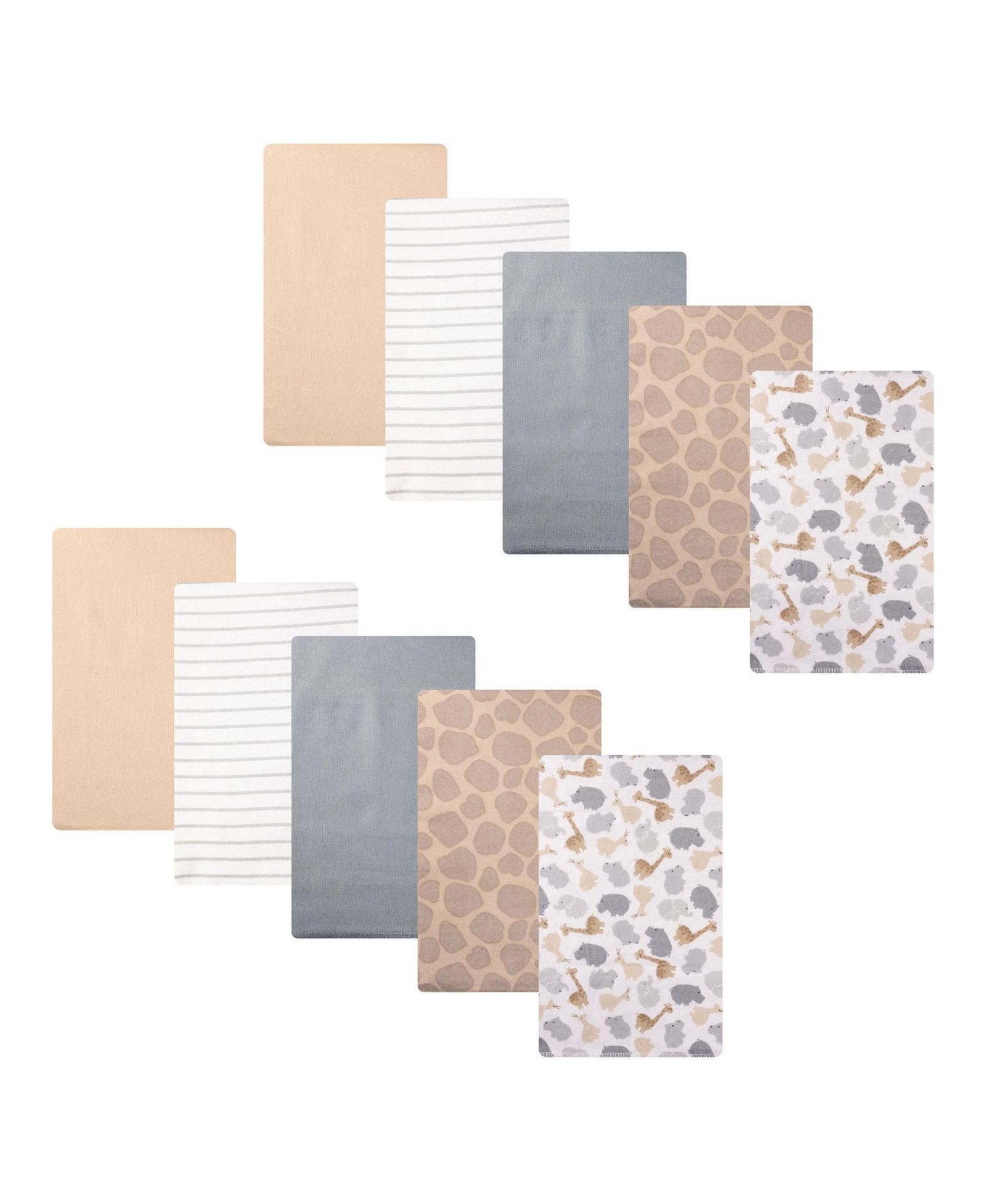 Hudson Baby Infant Cotton Poly Flannel Burp Cloths 10-Pack, Safari Friends 10-Pack, One Size