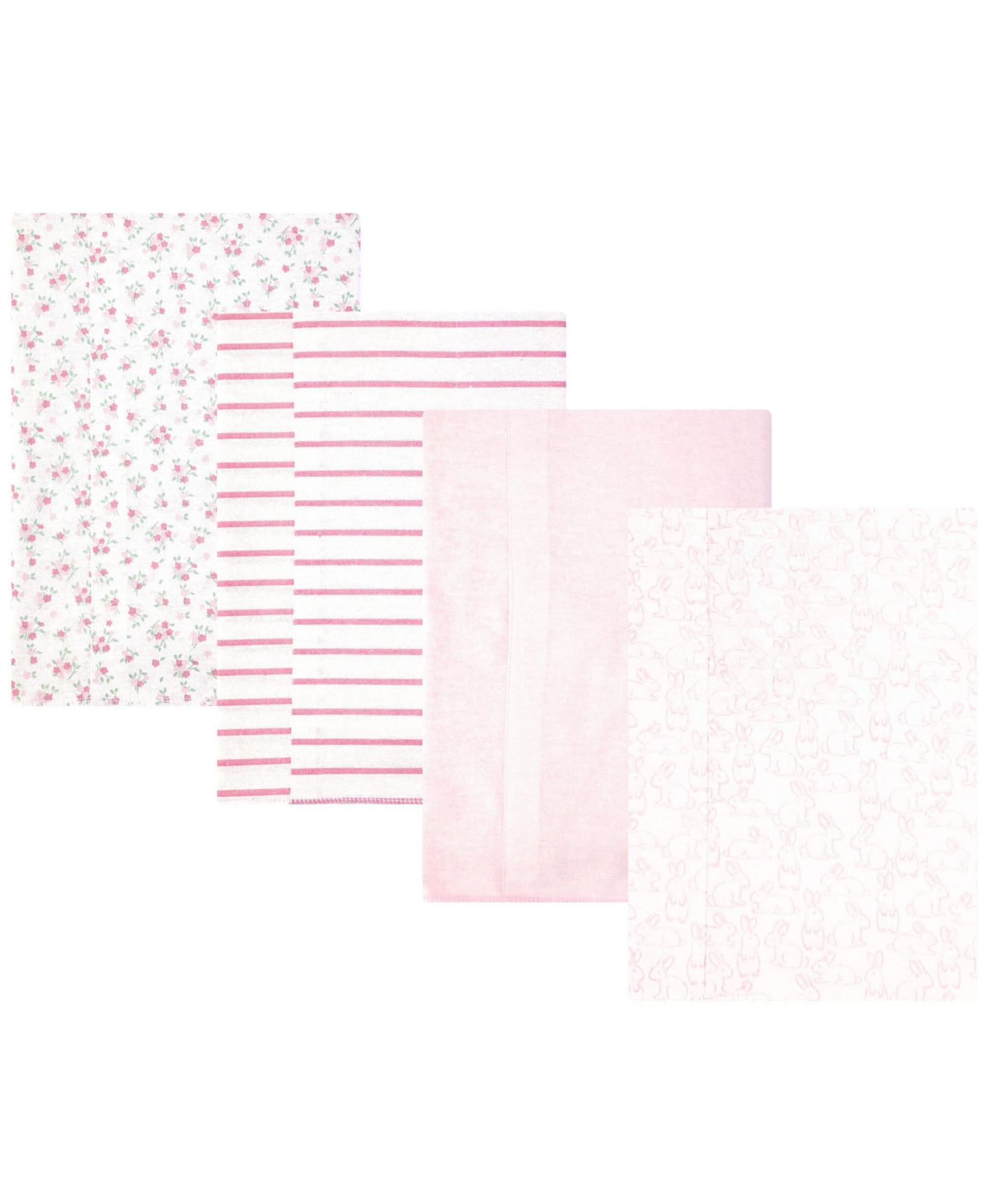 Hudson Baby Girl Cotton Poly Flannel Burp Cloths 4-Pack, Wispy Wild Flower Bunny, One Size