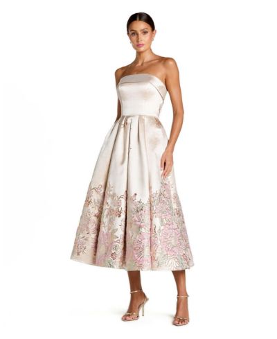Mac Duggal Women's Floral Strapless Brocade A Line Midi Dress