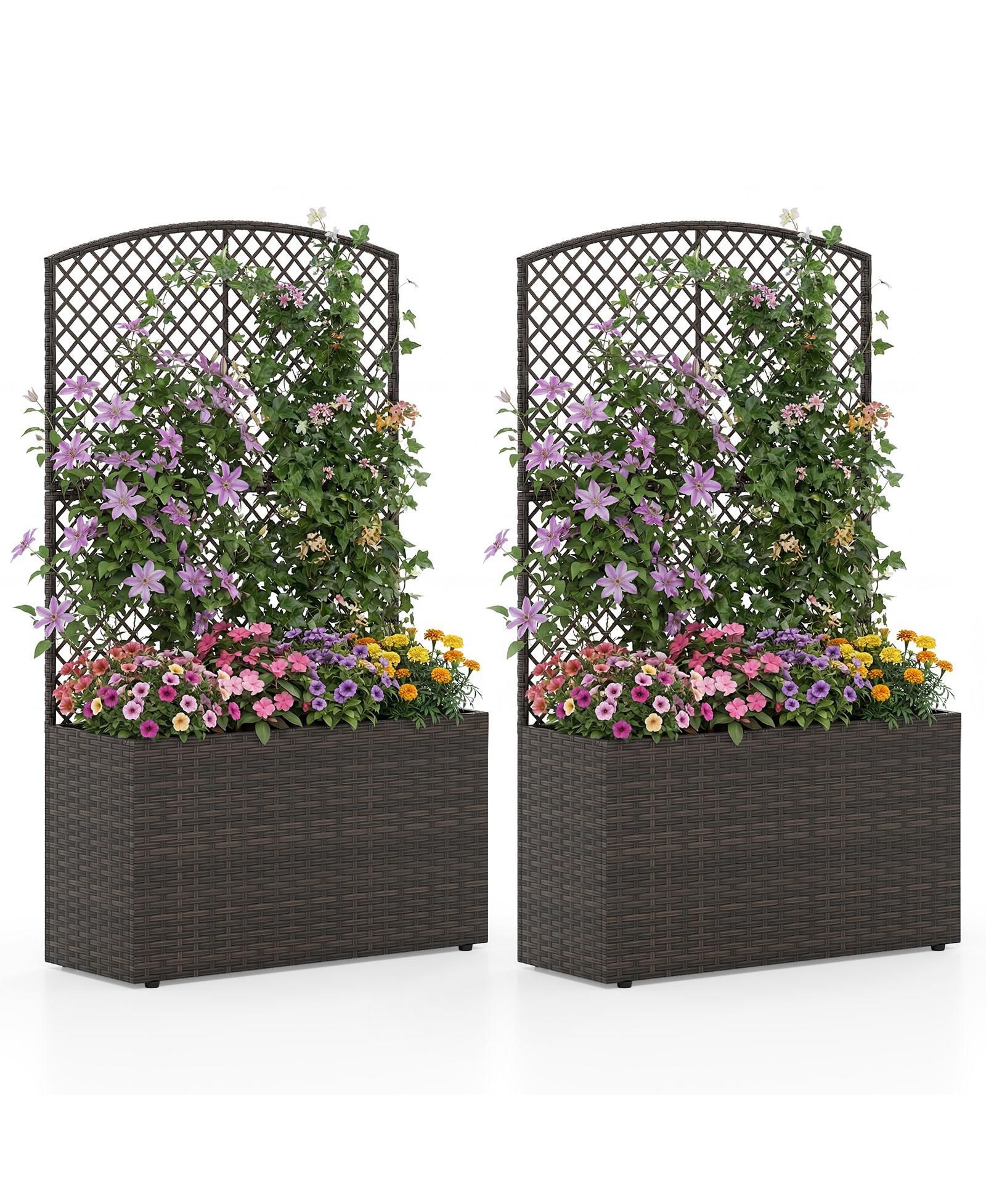 Gymax  Raised Garden Bed Trellis Wicker Planter Box Privacy Screen