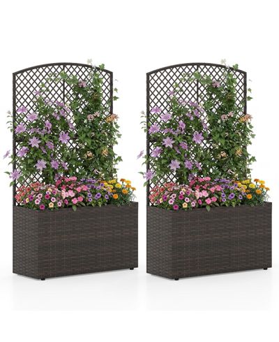 Gymax  Raised Garden Bed Trellis Wicker Planter Box Privacy Screen