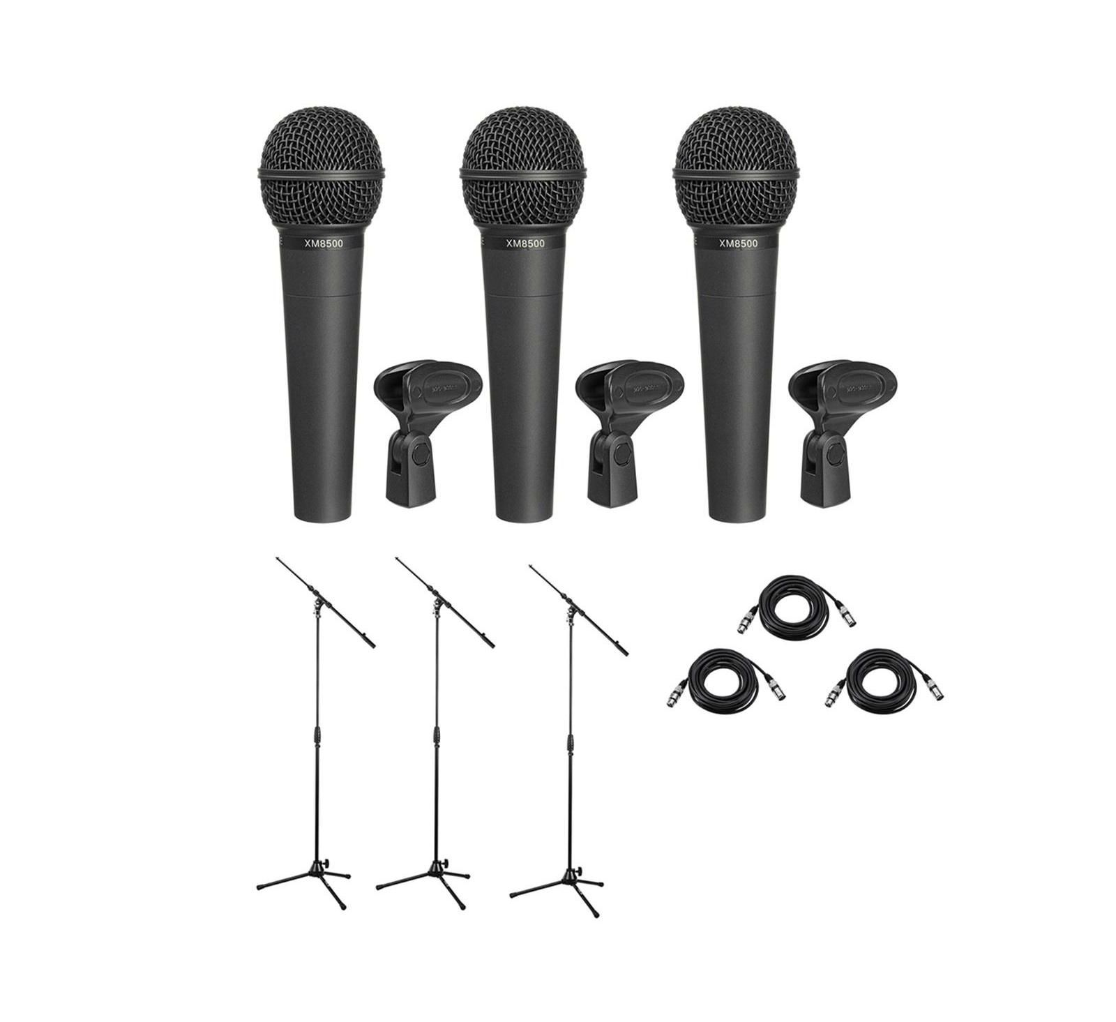 Динамический кардиоидный вокальный микрофон Behringer ULTRAVOICE XM8500, комплект с кабелем XLR 25' и штативом, 3 шт