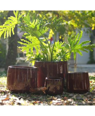 Clihome Handmade Ceramic Planter Set of 4, 6/9/11/14 Inch Diameter, Neutral Textured Finish for Indoor/Outdoor Use on Windowsills & Bookshelves