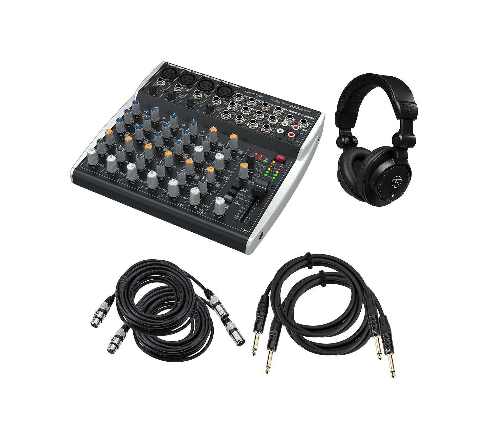 Аналоговый микшер Behringer XENYX 1202SFX с USB-интерфейсом, комплект с наушниками TAPH100, 2 кабеля для инструментов и микрофона