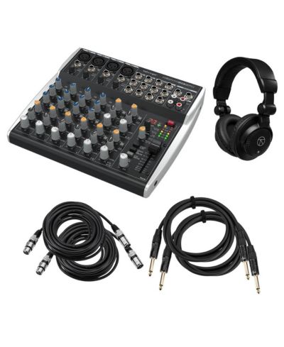 Аналоговый микшер Behringer XENYX 1202SFX с USB-интерфейсом, комплект с наушниками TAPH100, 2 кабеля для инструментов и микрофона