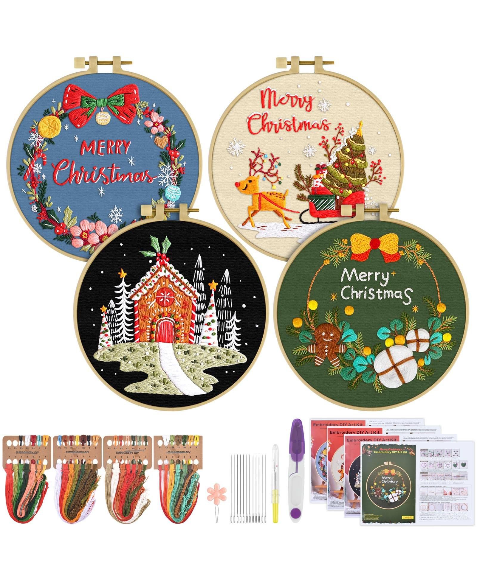 Набор для вышивания GNUADZ 4 набора Christmas Embroidery Kit для начинающих