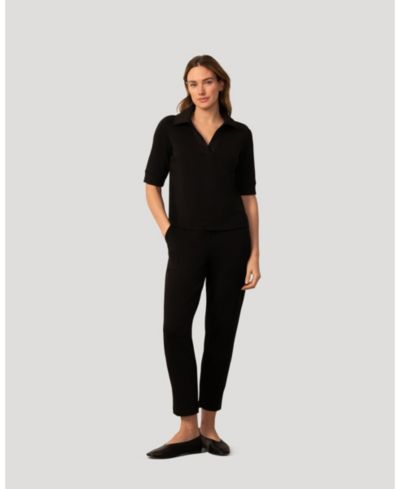 Женский комплект из топа и брюк Cable & Gauge Rib Collar Polo Top and Pant Set