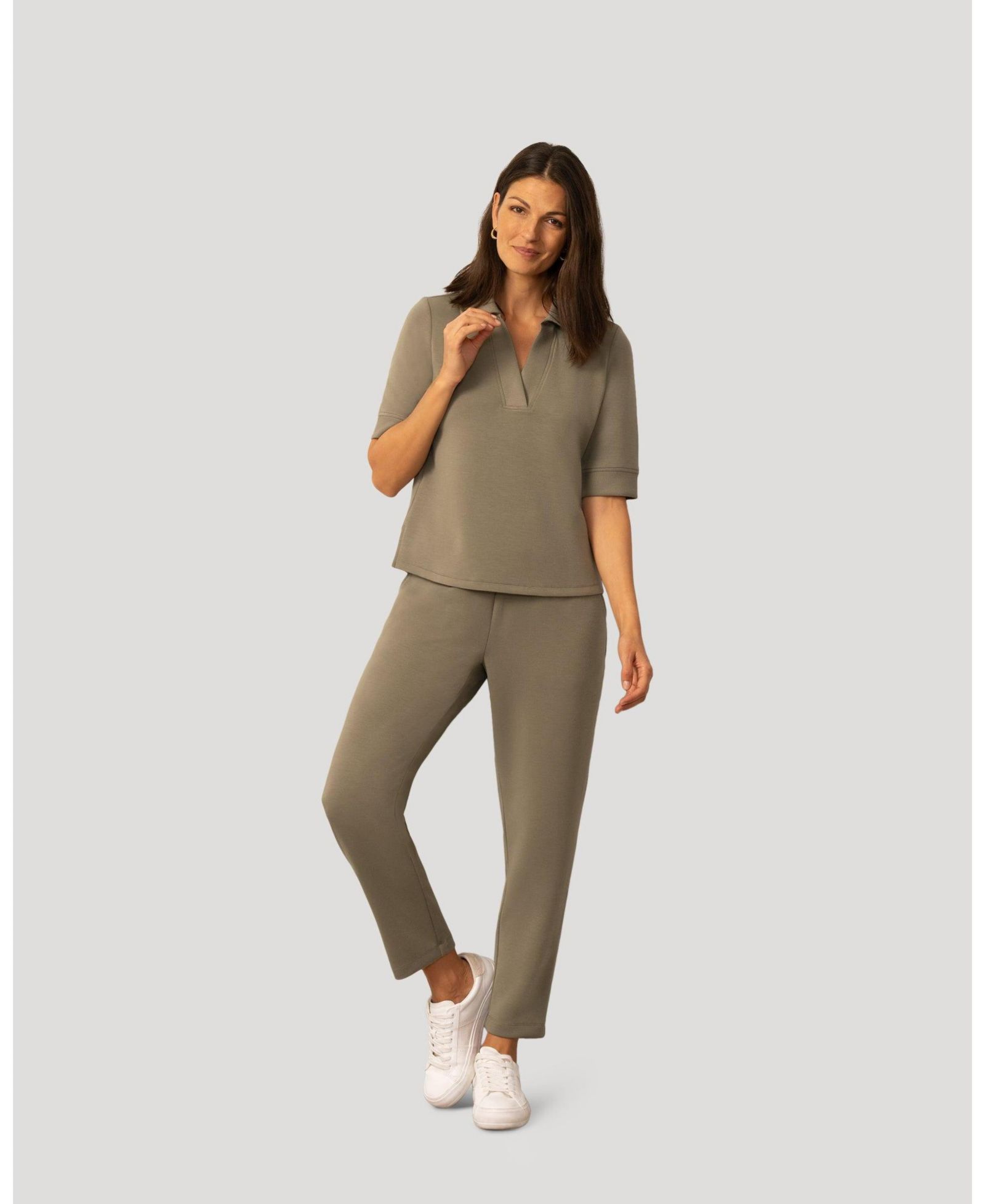 Женский комплект из топа и брюк Cable & Gauge Rib Collar Polo Top and Pant Set
