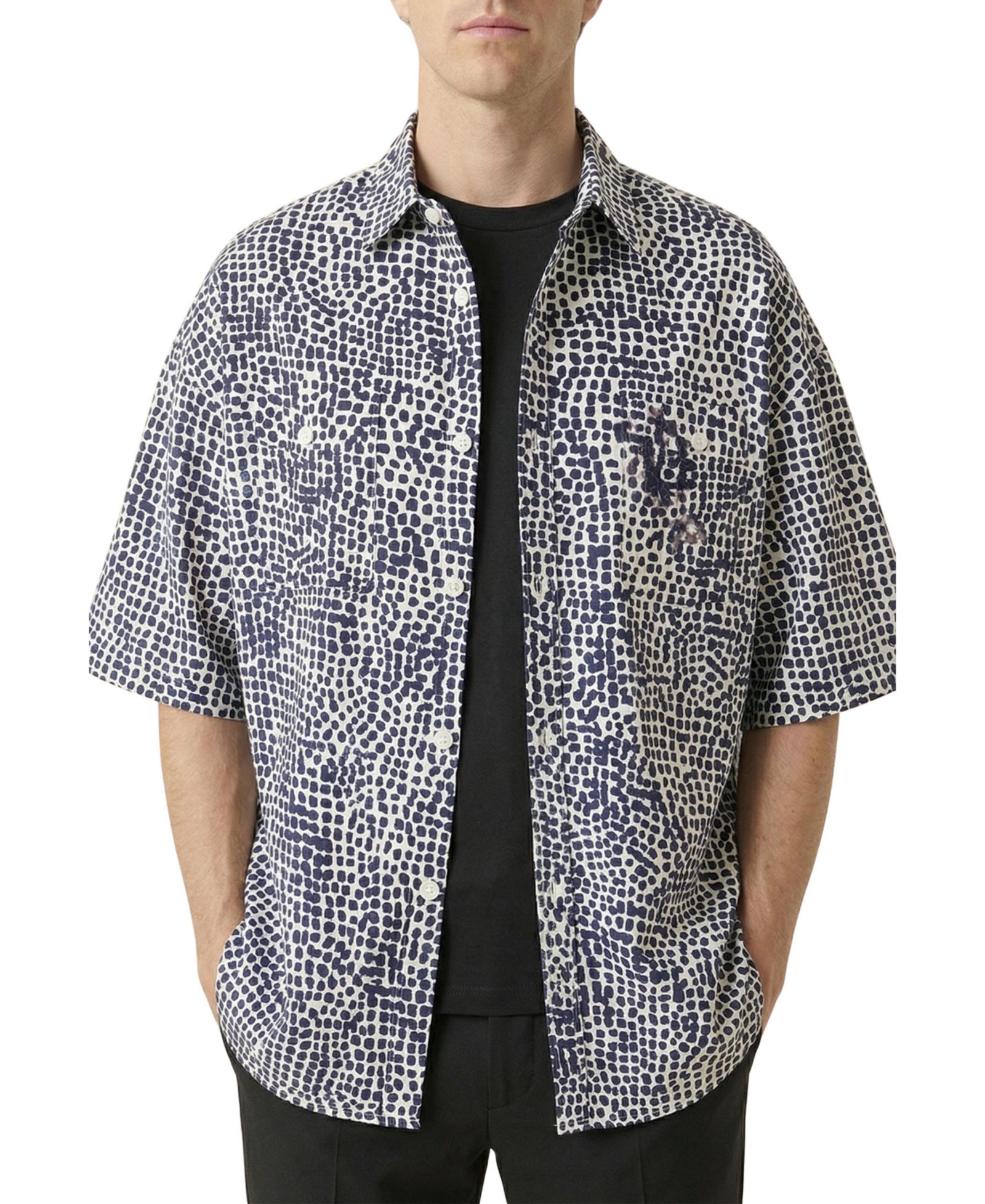 Modenaire Men's Printed Button Front Short Sleeve Shirt