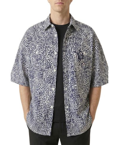 Modenaire Men's Printed Button Front Short Sleeve Shirt