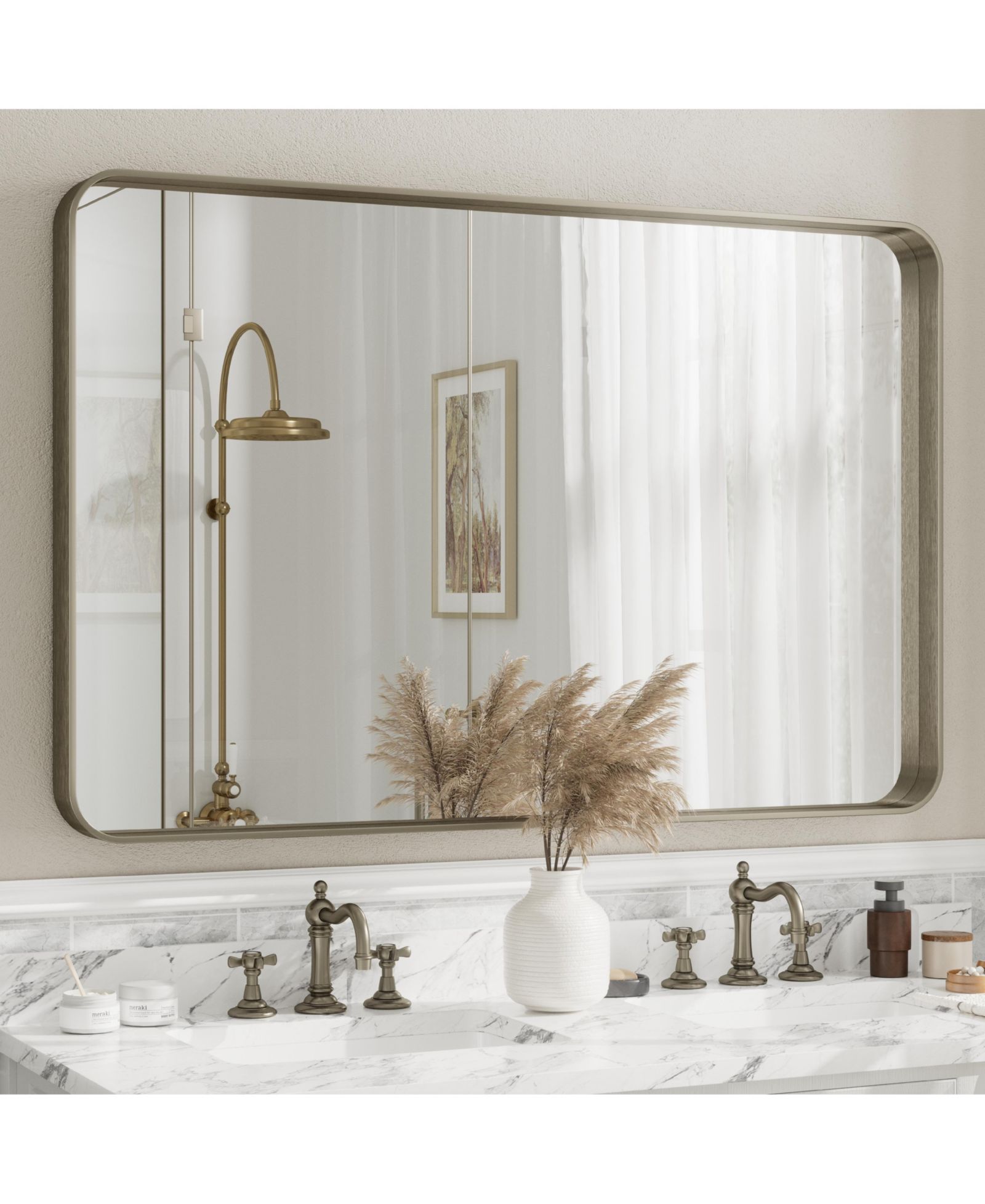 Apmir High-Strength Tempered Glass and Aluminum Alloy Framed Wall Decor Bathroom Vanity Mirror