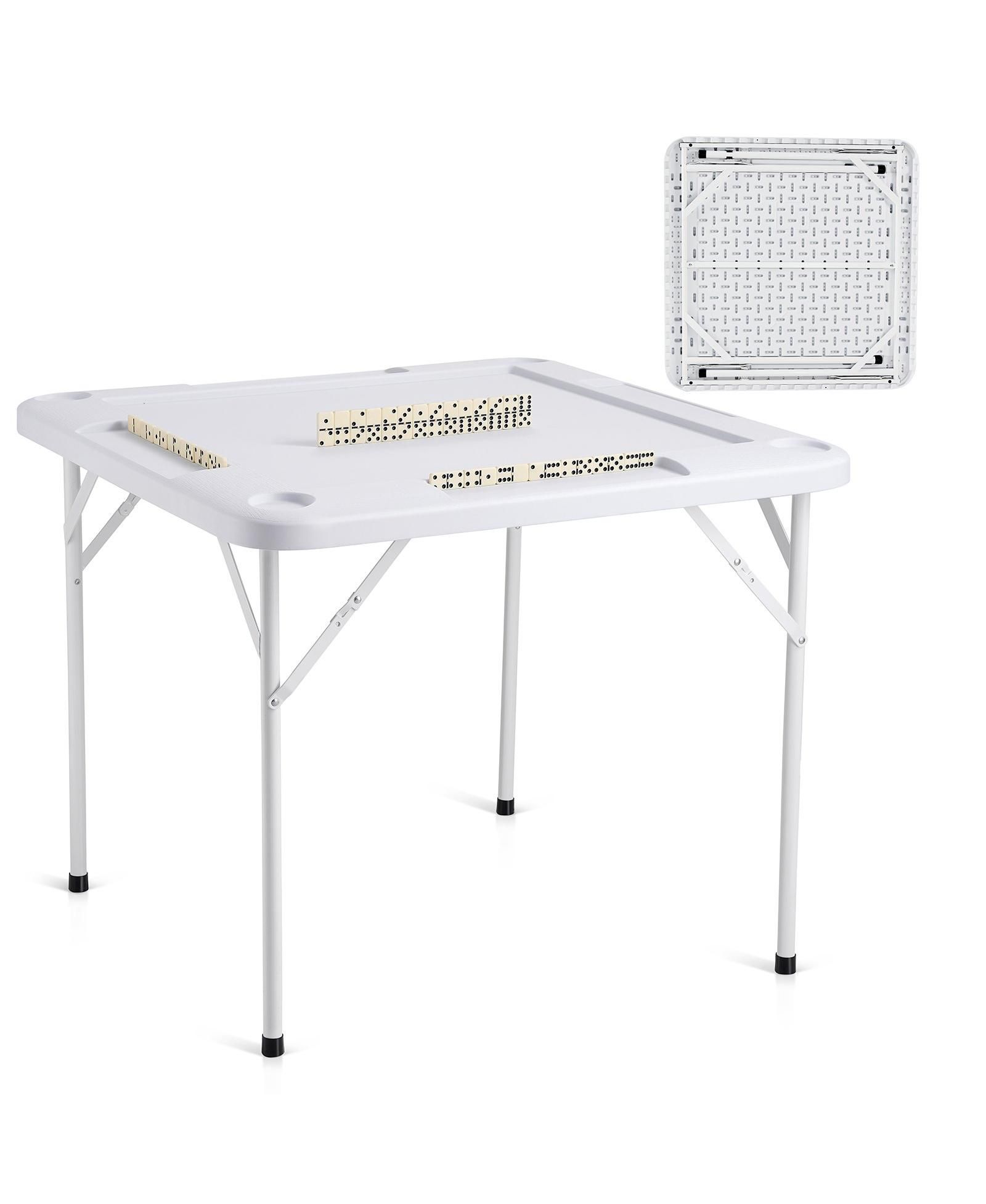 Mecale складной стол для маджонга на 4 игрока, 35.4" квадратный, с подставками для чашек и подносами для фишек, белый
