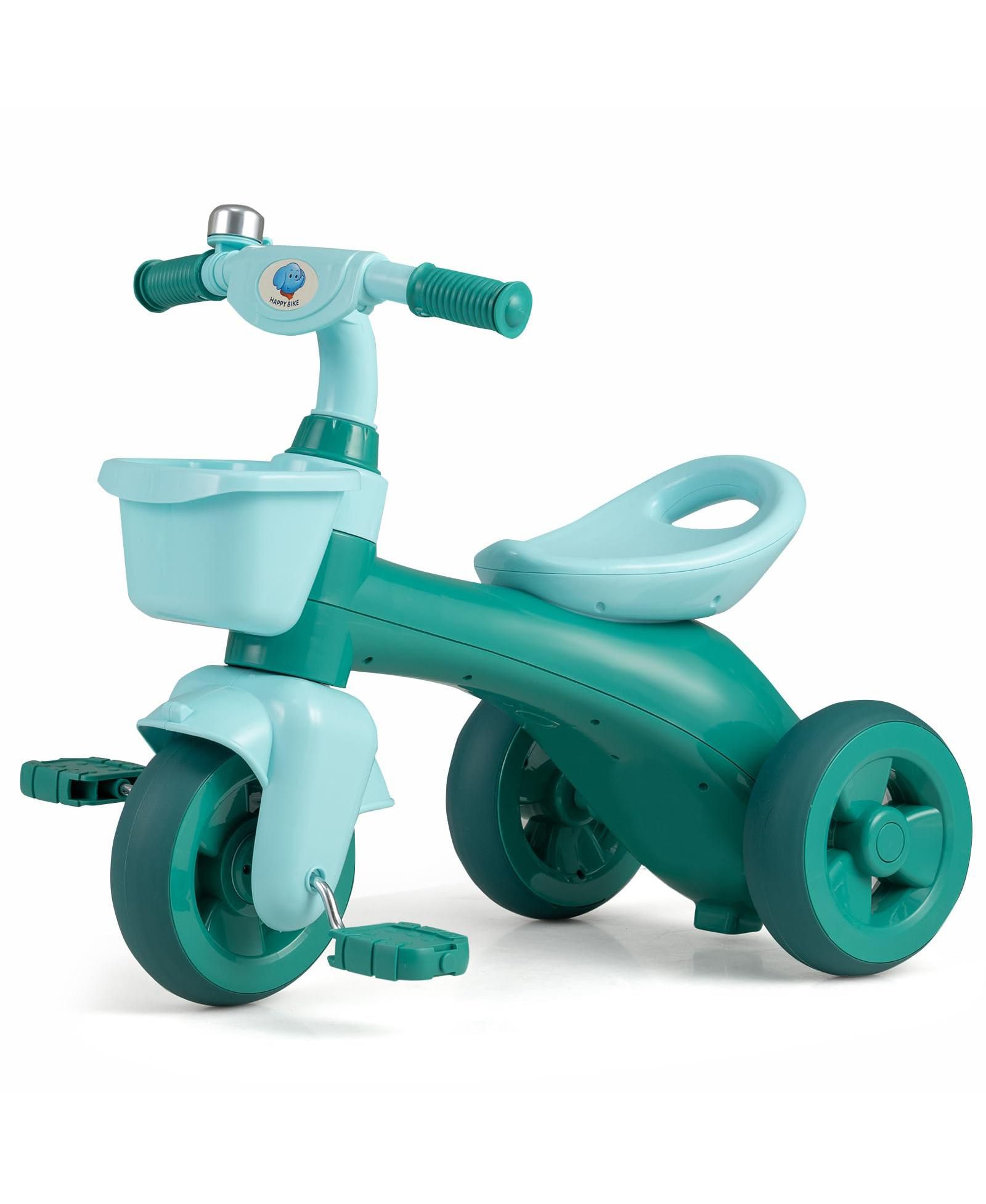 Mecale Elephant-Themed Toddler Tricycle with Limited Steering and Front Baskets, Ages 3-5