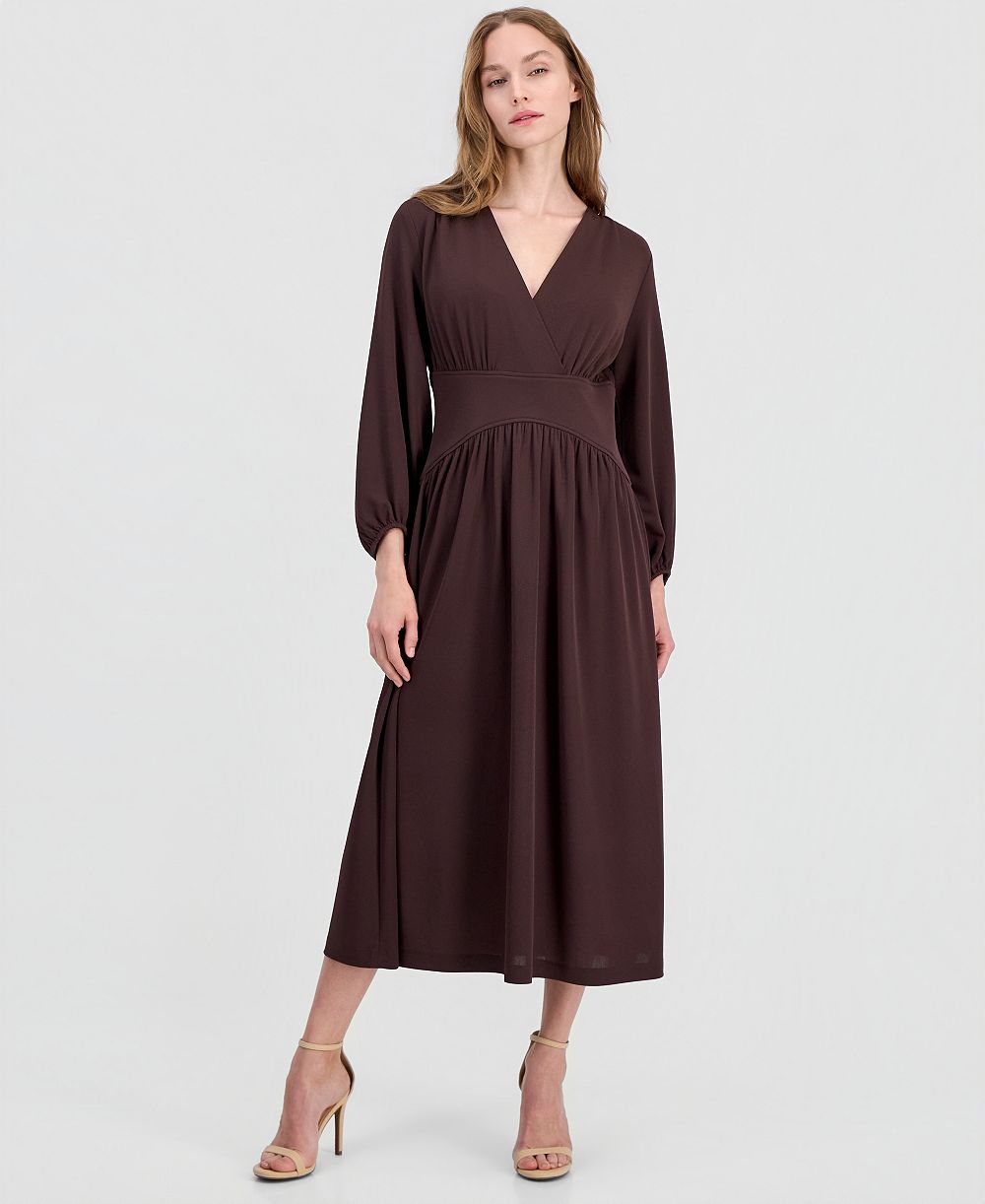 Женское платье миди Anne Klein с V-образным вырезом и рукавами-буфами