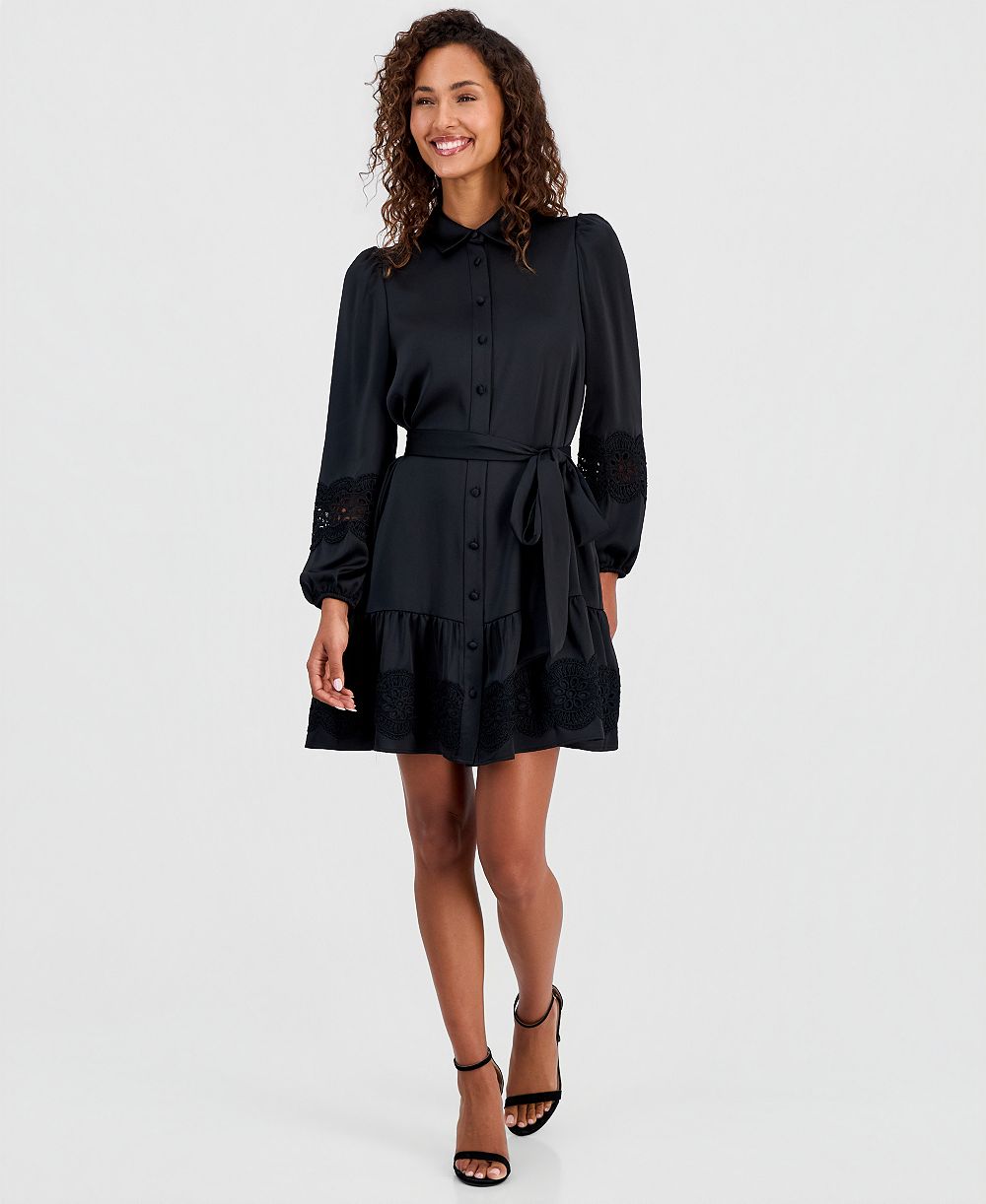 Anne Klein Женское платье-рубашка с поясом и многослойной юбкой