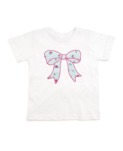 Sweet Wink Little Girls Sky Blue Floral Bow Patch Short Sleeve T-Shirt