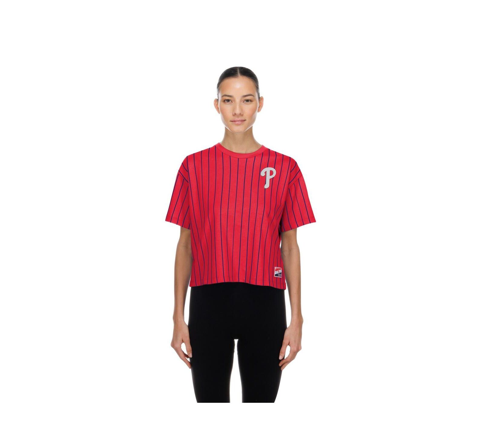 New Era Women's Red Philadelphia Phillies Throwback Meshback Pinstripe Boxy T-Shirt