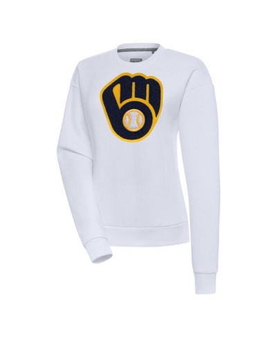 Antigua Женская белая толстовка Milwaukee Brewers Victory Chenille Pullover Sweatshirt