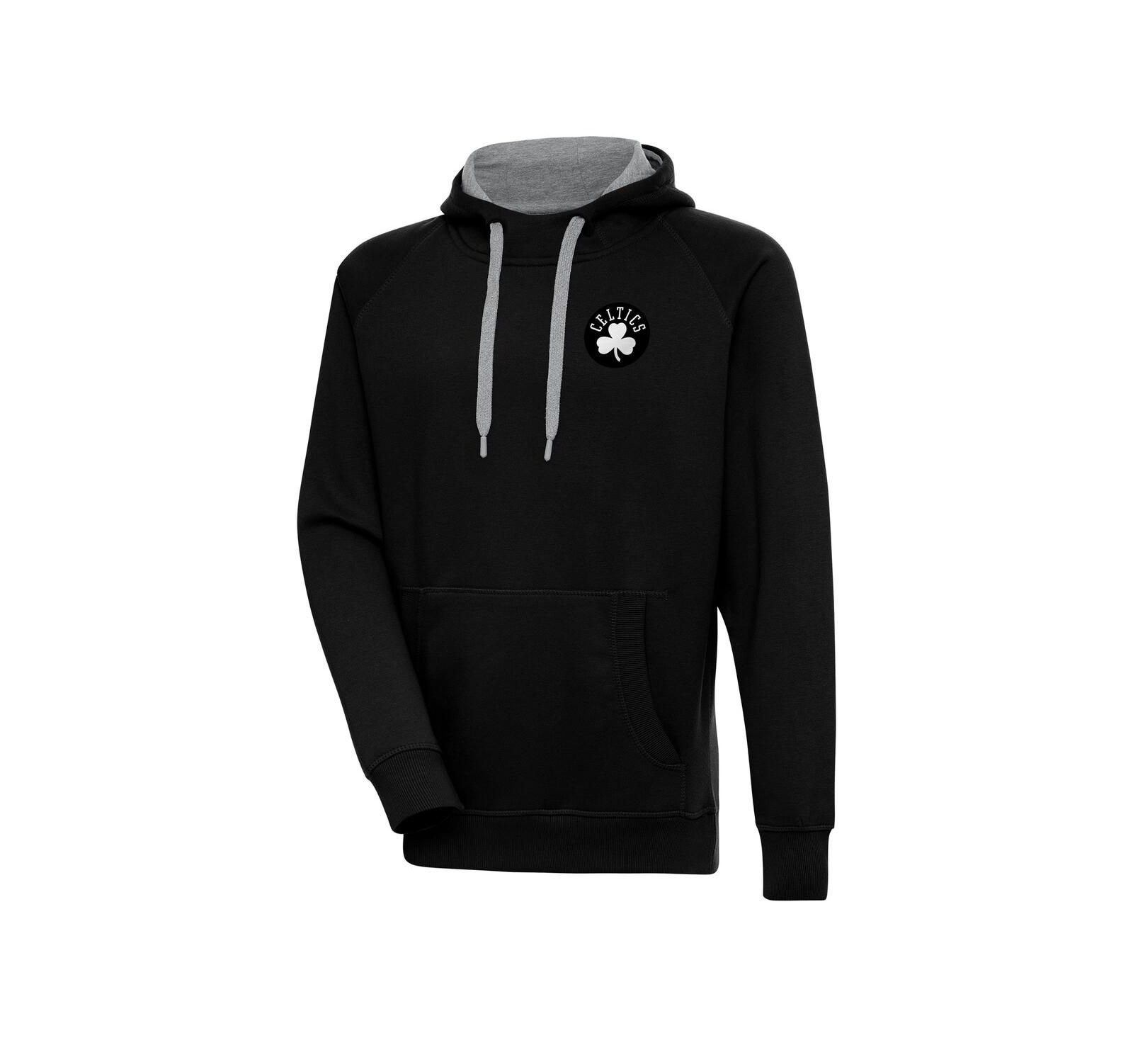 Мужское худи Antigua Black Boston Celtics Metallic Logo Victory Raglan Pullover