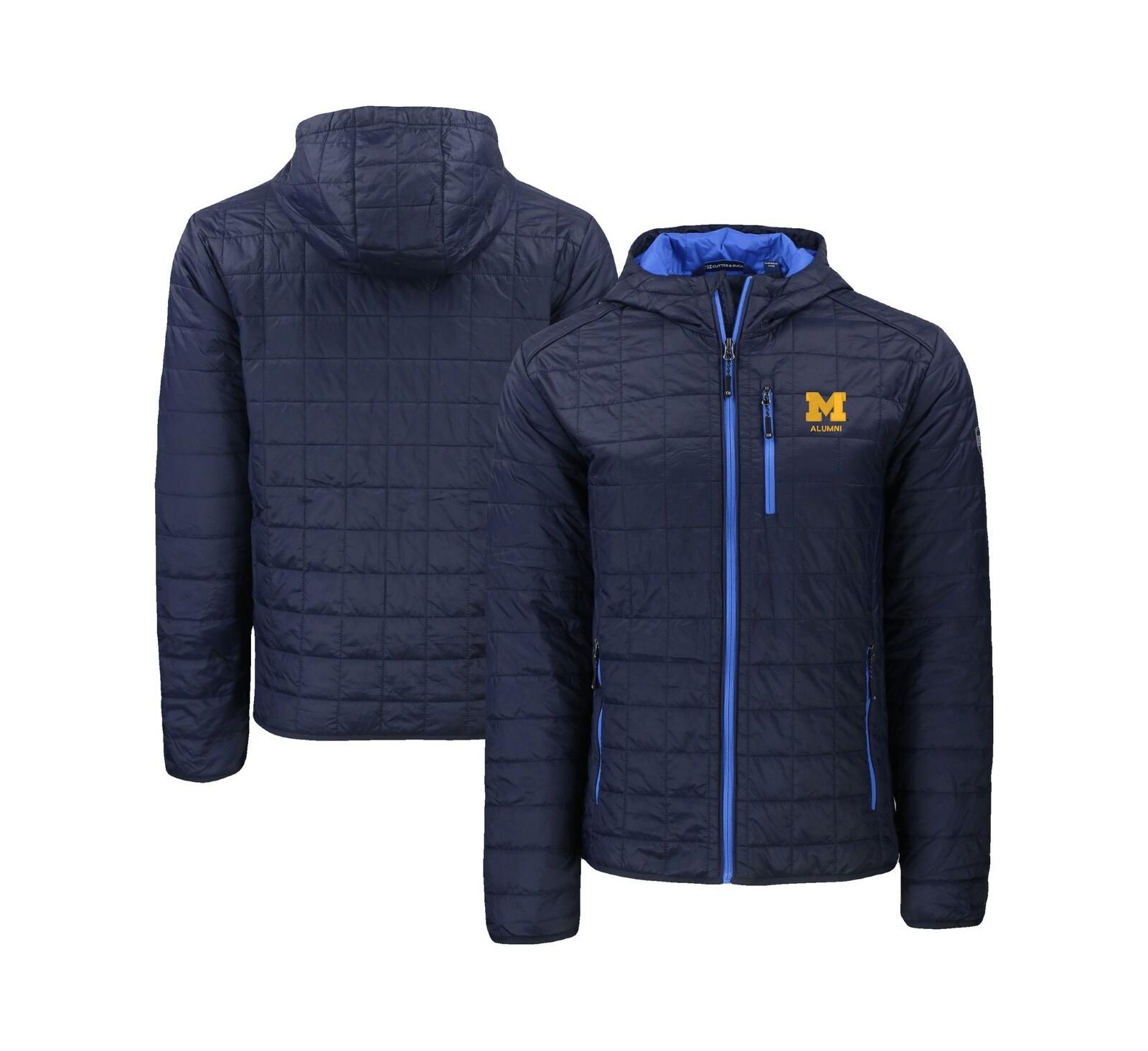 Мужская куртка Cutter & Buck Rainier Eco PrimaLoft с капюшоном и полной молнией, темно-синяя Michigan Wolverines