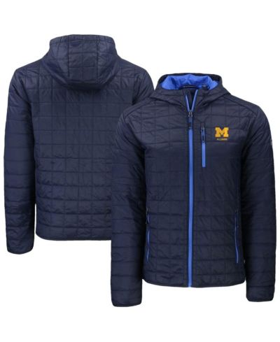 Мужская куртка Cutter & Buck Rainier Eco PrimaLoft с капюшоном и полной молнией, темно-синяя Michigan Wolverines