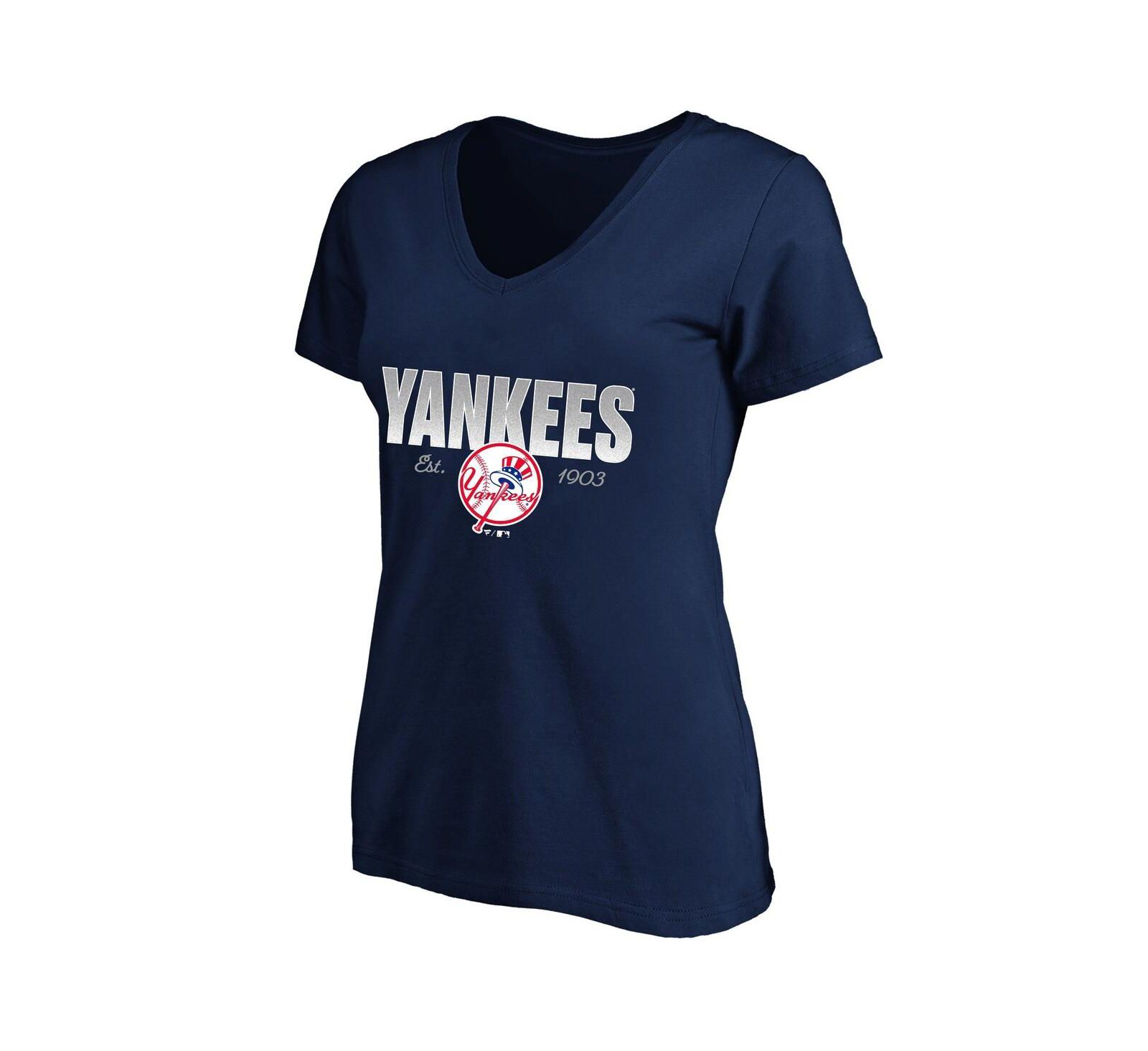 Женская футболка Fanatics New York Yankees Profile Navy Plus Size Wordmark V-Neck