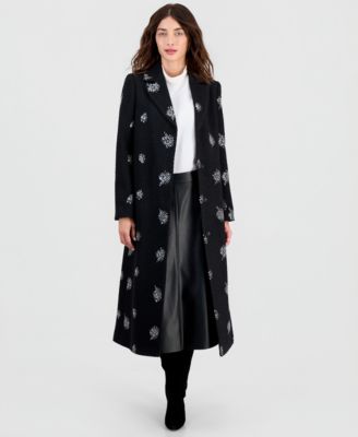 CeCe Women's Single-Breasted Sparkle Bouclé Maxi Coat