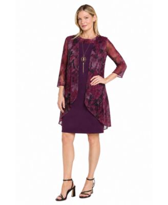 R & M Richards Women's Printed Puff-Sleeve Jacket & Dress Set