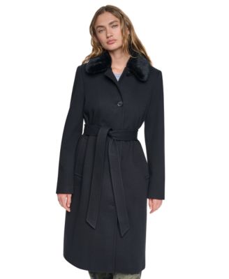 DKNY женское пальто на одной пуговице с поясом и воротником из искусственного меха