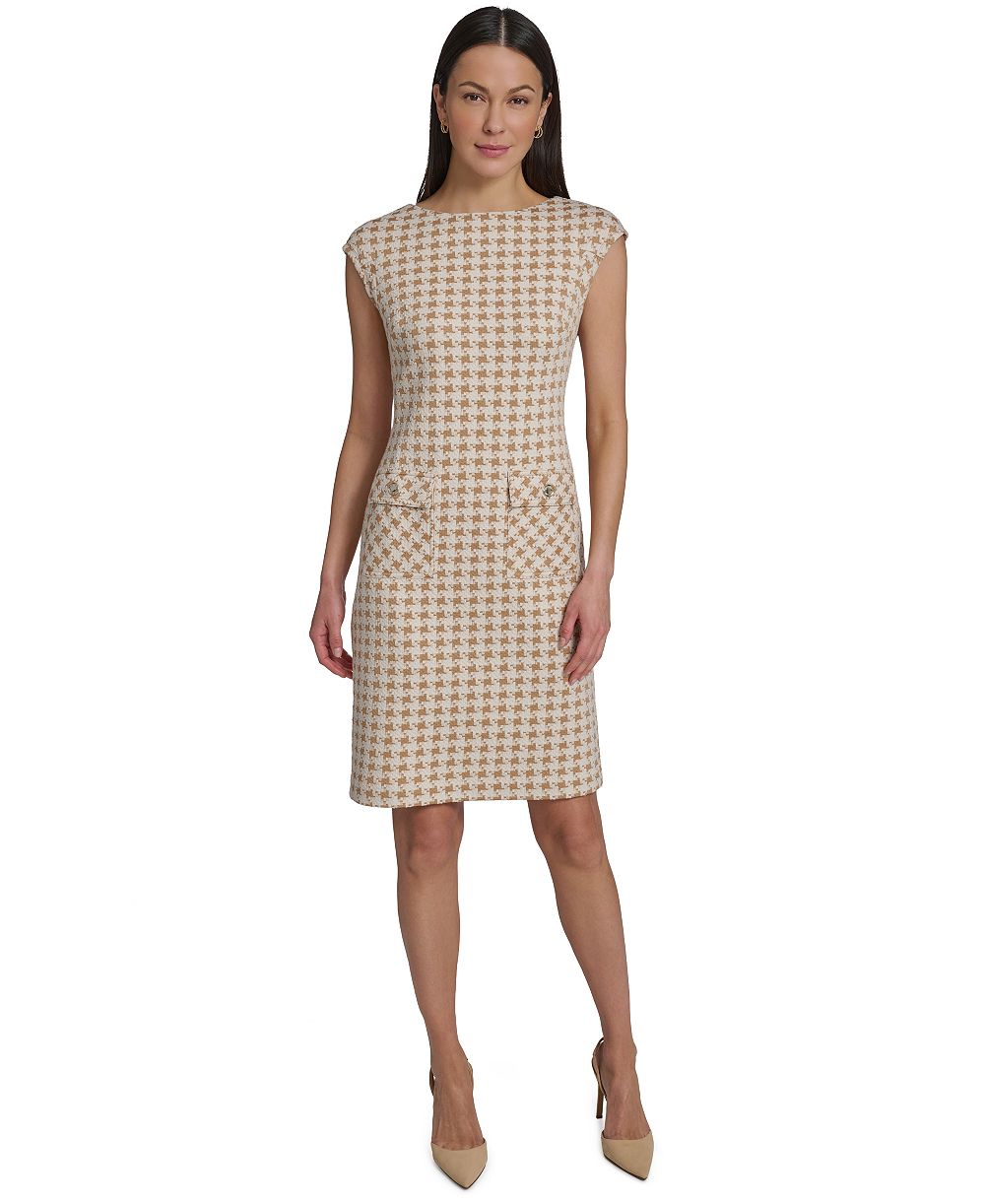 Tommy Hilfiger Женское платье-футляр с коротким рукавом и принтом houndstooth
