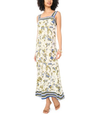 Vince Camuto Women's Printed Square-Neck Smocked-Back Sleeveless Maxi Dress